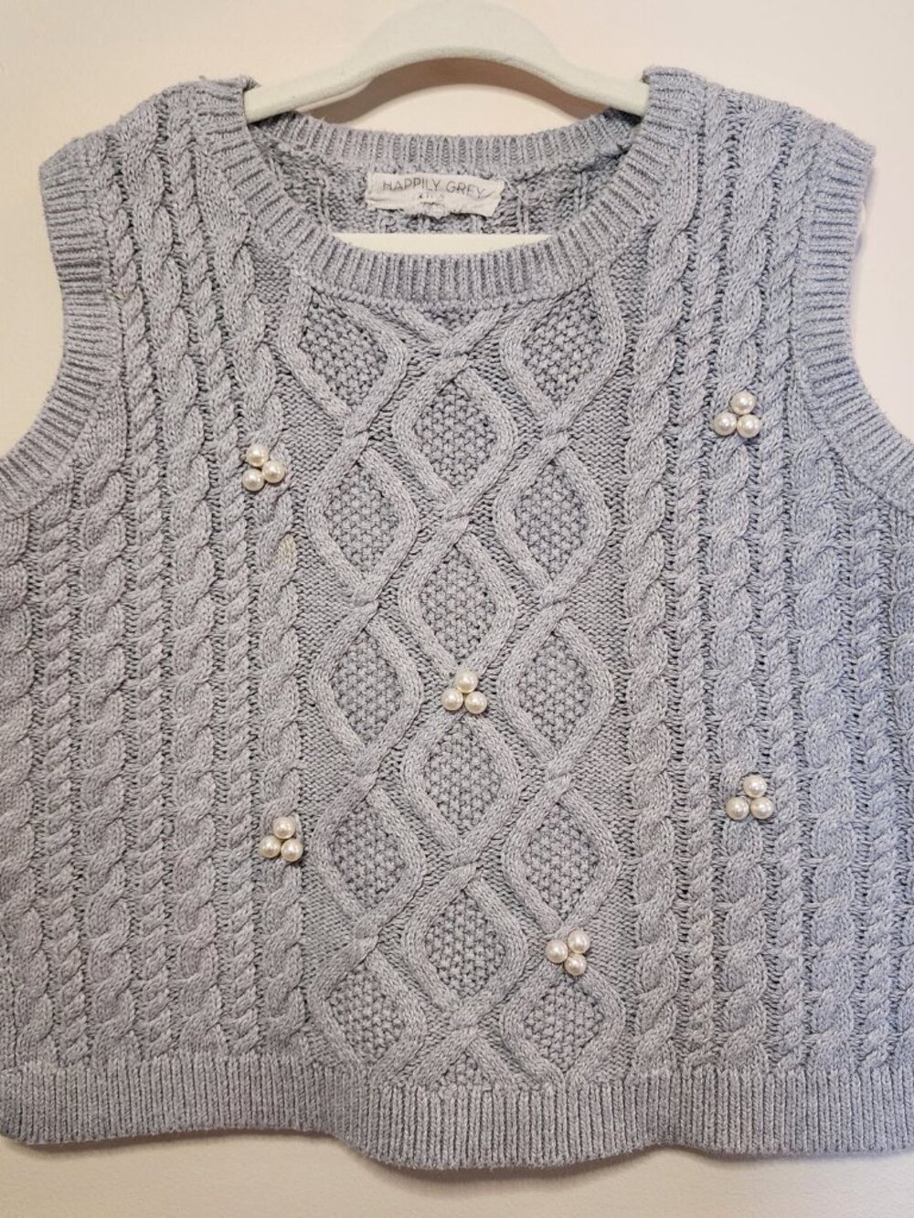 Happily Grey Kids Cable Knit Sweater Vest — Grey | Pearl Bead Cottagecore
